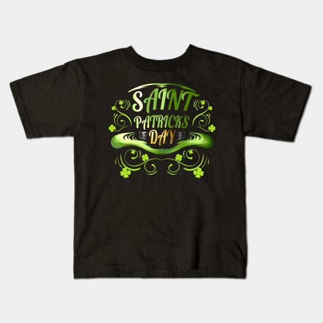 Green Hat And Shamrocks Logo For St Patricks Day Kids T-Shirt by SinBle